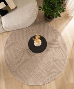 Round Scandinavian rug - Contour Bend beige