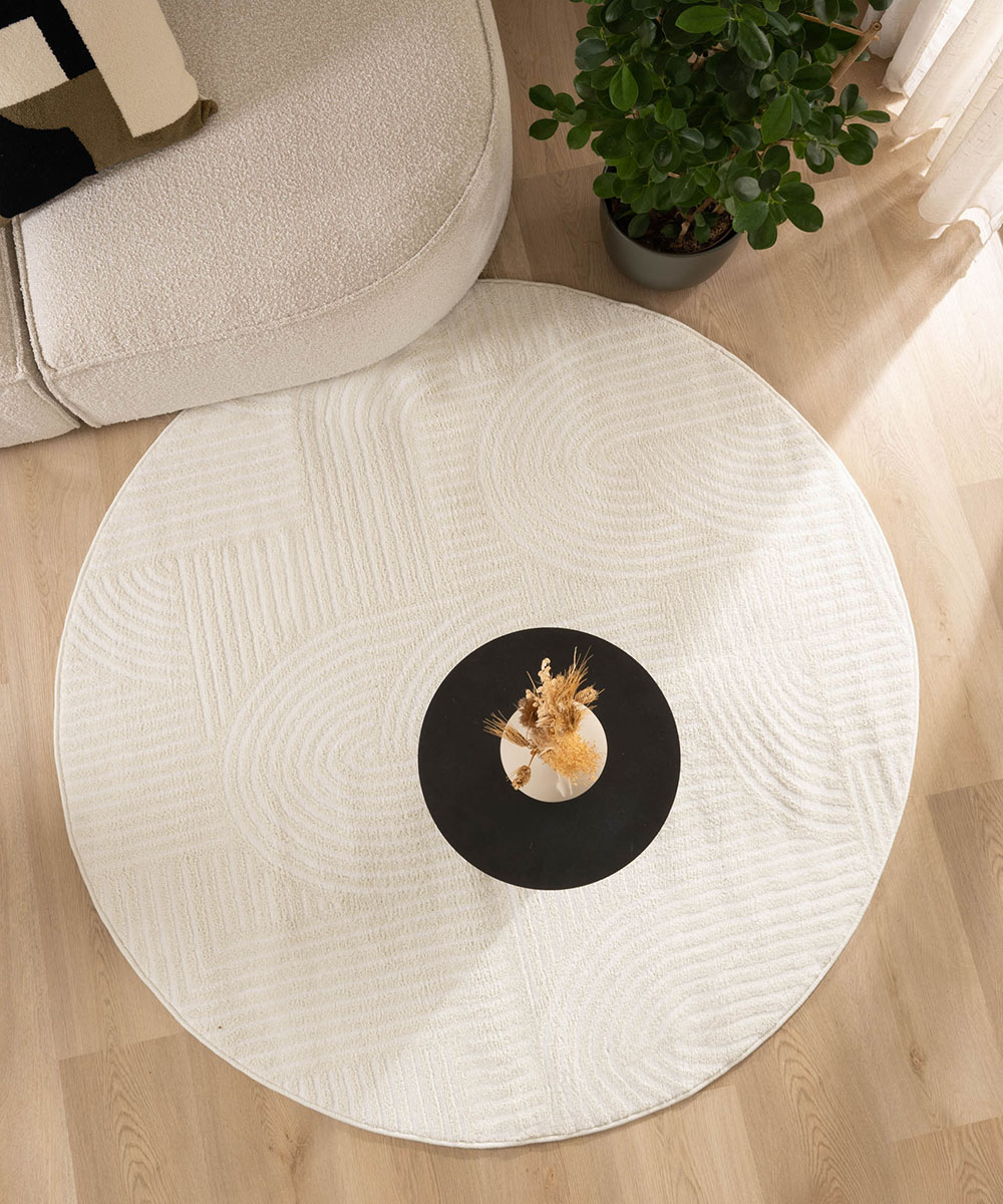 Round Scandinavian rug - Contour Bend cream Round Scandinavian rug - Contour Bend cream