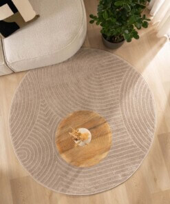 Round Scandinavian rug - Contour Curve beige