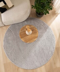 Round Scandinavian rug - Contour Curve grey