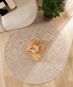 Round Scandinavian Rug - Contour Diamond Beige