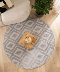Round Scandinavian Rug - Contour Diamond Grey