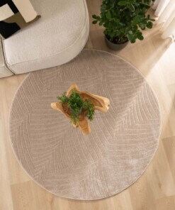 Round Scandinavian rug - Contour Leaf beige