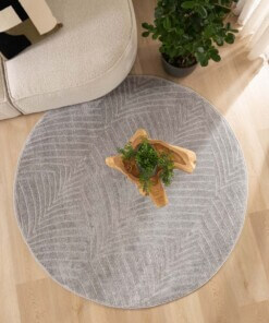 Round Scandinavian rug - Contour Leaf grey