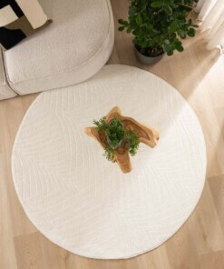 Round Scandinavian rug - Contour Leaf cream