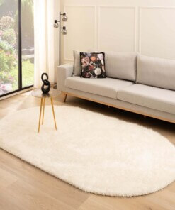 Oval velvet rug - Posh white
