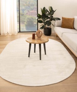 Oval viscose rug - Pearl white
