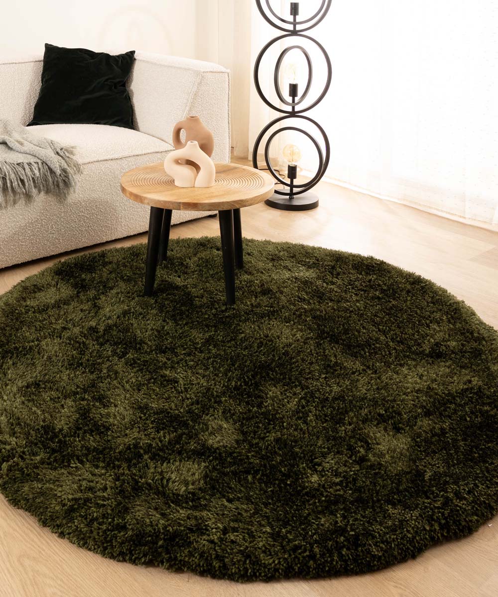 Round shaggy rug - Meadow olive green Round shaggy rug - Meadow olive green