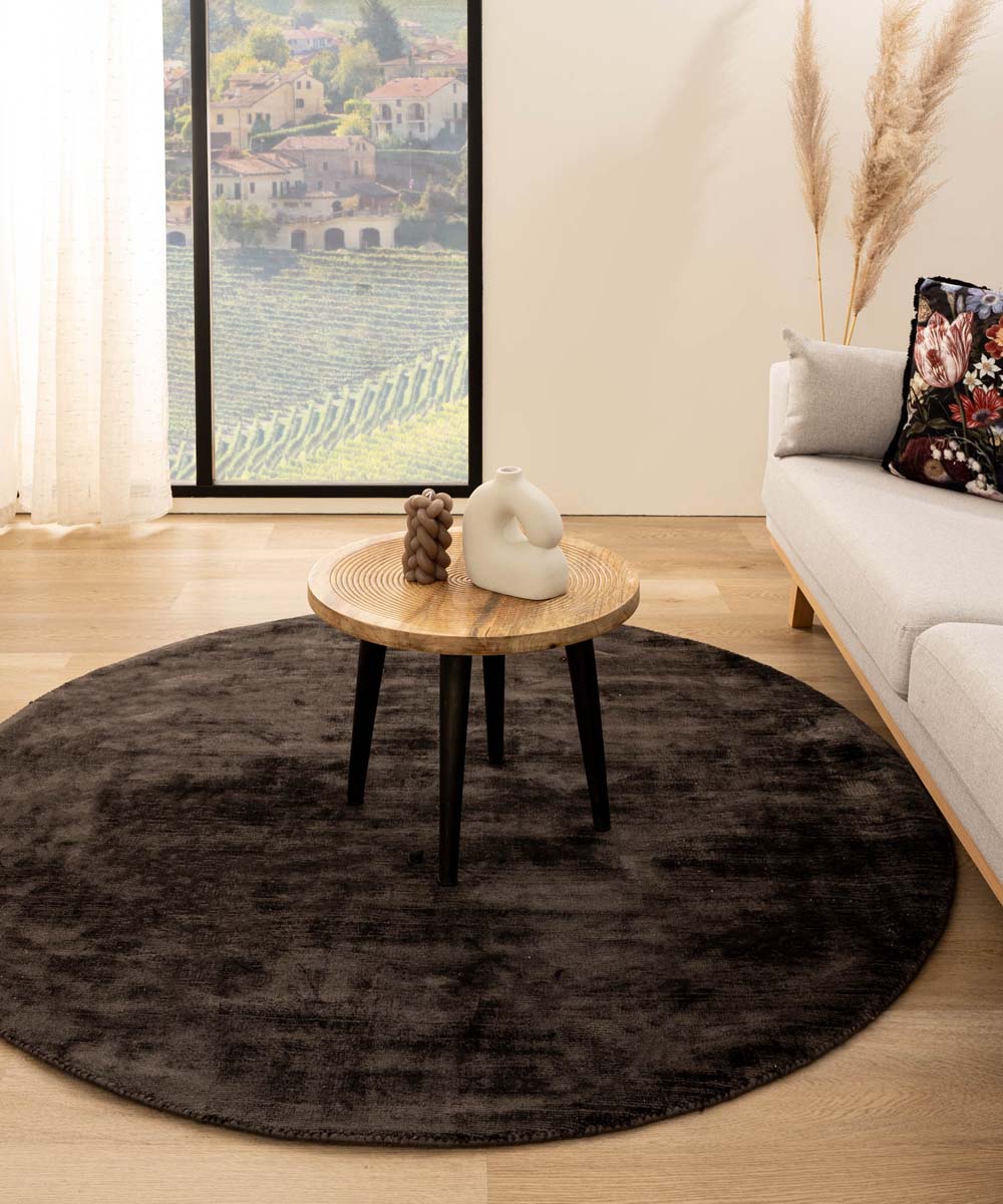 Round viscose rug - Glamour dark brown Round viscose rug - Glamour dark brown