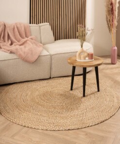 Round jute rug​ - Braided natural/multi