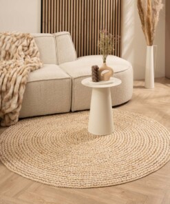 Round jute rug​ - Braided white/natural