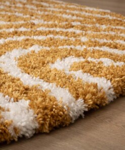 Round Scandinavian rug - Cozy Arch mustard yellow - close up, thumbnail