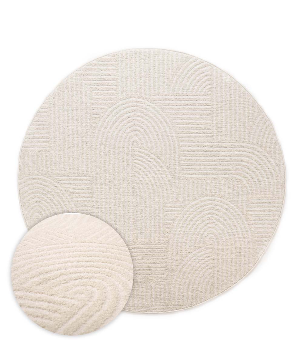 Round Scandinavian rug - Contour Bend cream - overzicht Round Scandinavian rug - Contour Bend cream - overzicht