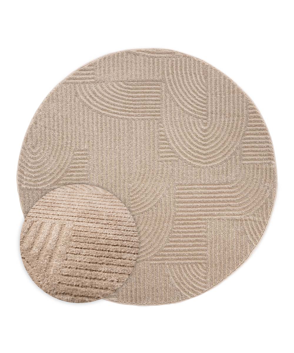 Round Scandinavian rug - Contour Bend beige - overzicht Round Scandinavian rug - Contour Bend beige - overzicht