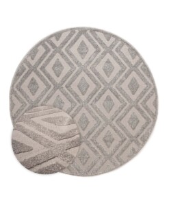 Round Scandinavian Rug - Contour Diamond Grey - overzicht, thumbnail