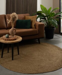 Round jute rug​ - Pure olive green