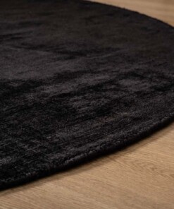 Round viscose rug - Glamour black - close up, thumbnail