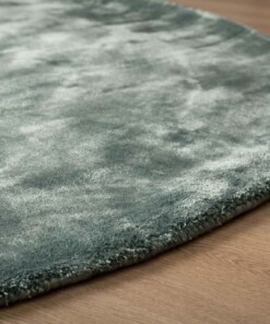 Round viscose rug - Pearl azure blue - close up, thumbnail