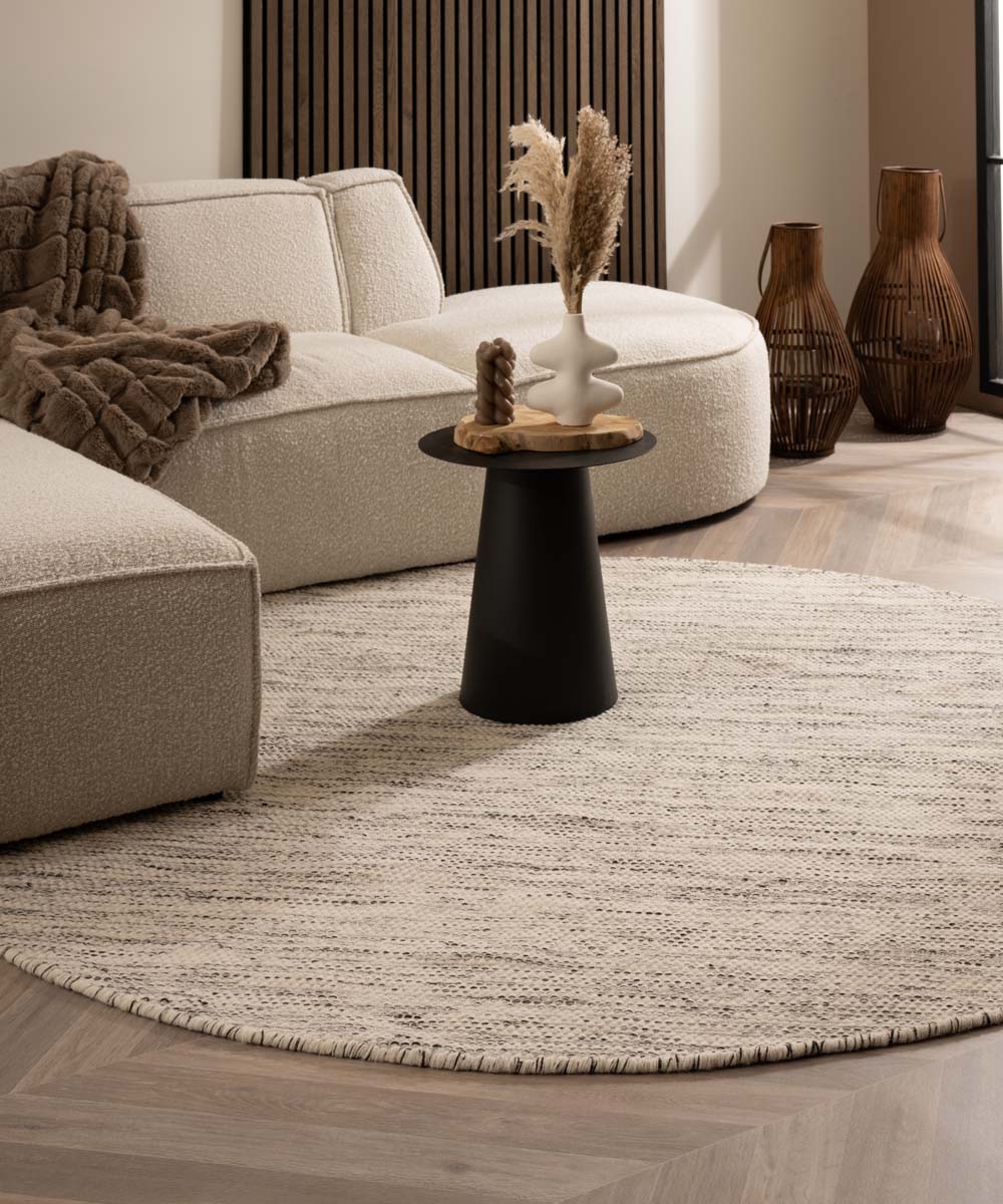 Round wool rug - Ulstein white/black Round wool rug - Ulstein white/black