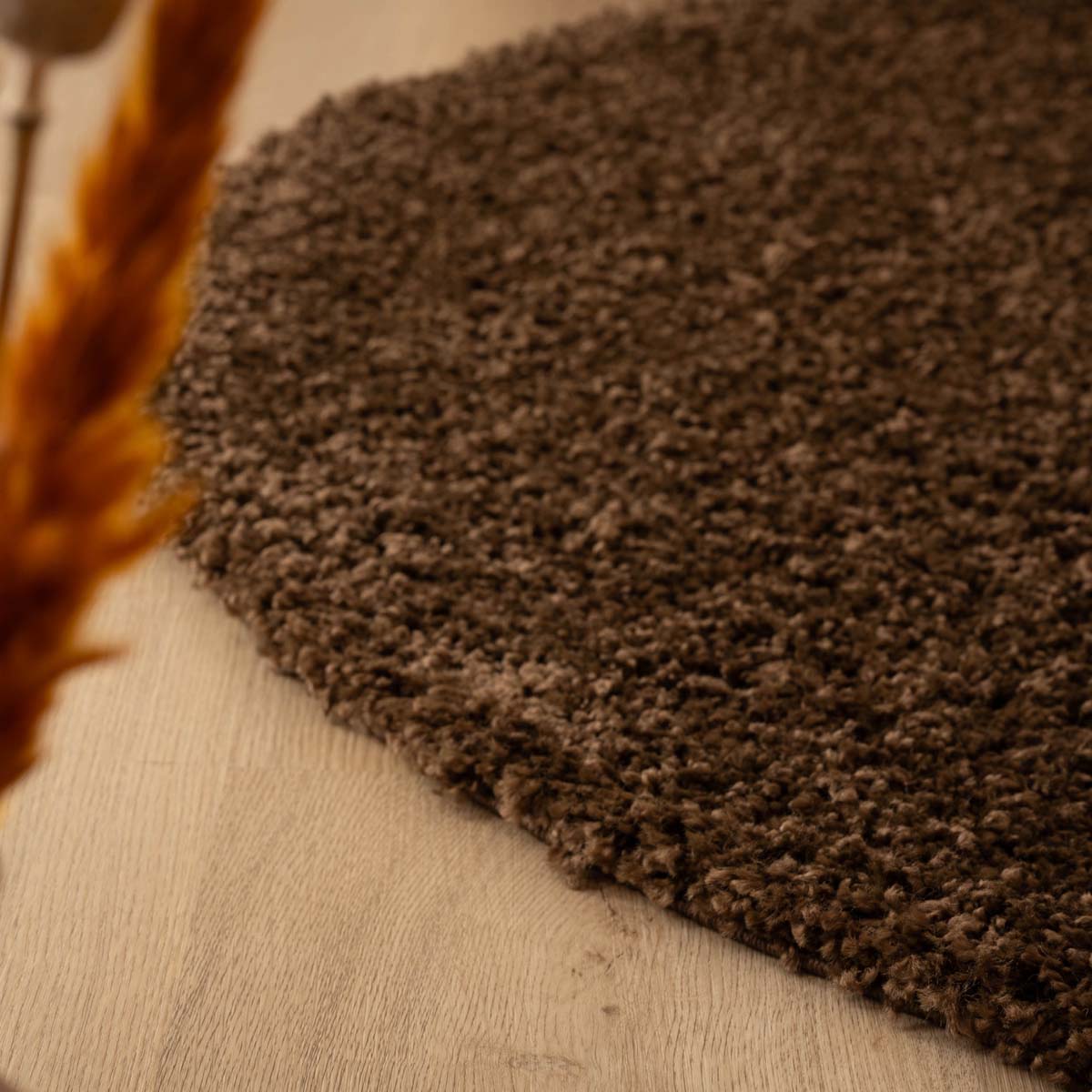 Round thick rug - Shaggy Trend brown - close up Round thick rug - Shaggy Trend brown - close up