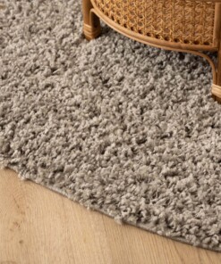 Round thick rug - Shaggy Trend light grey - close up, thumbnail