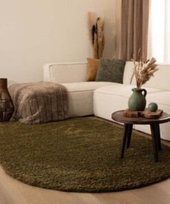 Thick oval rug​ - Shaggy Trend olive green - sfeer, thumbnail