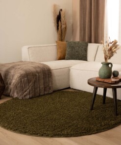 Round thick rug - Shaggy Trend olive green - sfeer