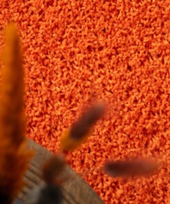 Square thick rug - Shaggy Trend orange - close up, thumbnail