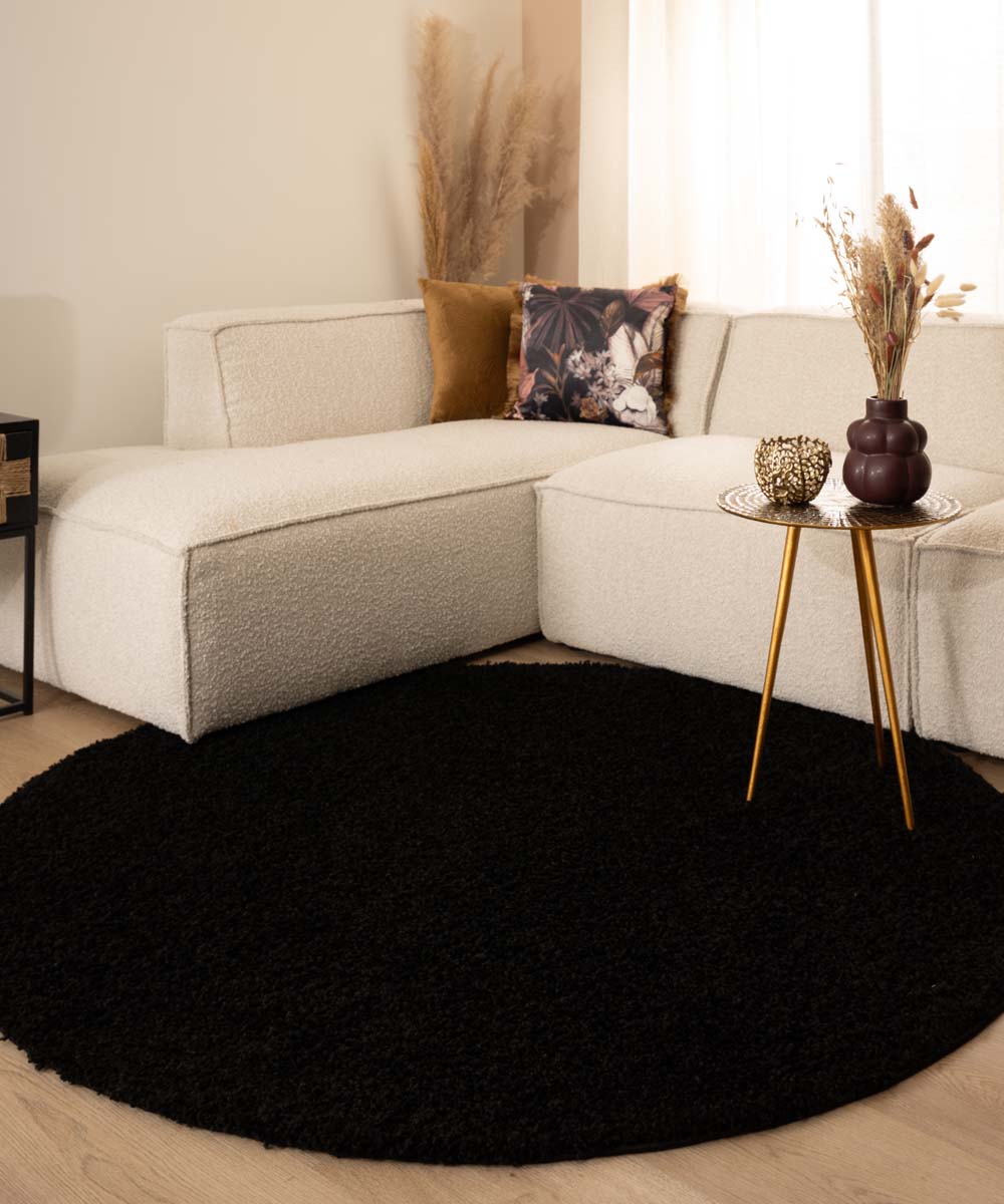 Round thick rug - Shaggy Trend black - close up