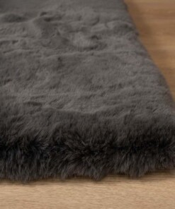 Fluffy rug - Comfy Deluxe dark grey - close up, thumbnail