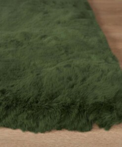 Fluffy rug - Comfy Deluxe olive green - close up, thumbnail