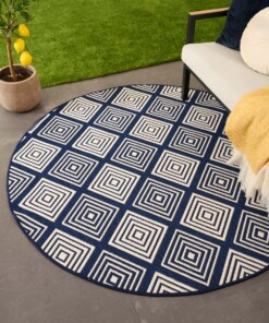 Round outdoor rug diamond - Flip Gem dark blue