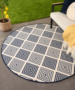 Round outdoor rug diamond - Flip Gem dark blue