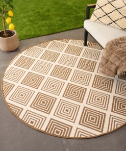 Round outdoor rug diamond - Flip Gem light brown