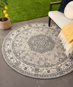 Vintage outdoor rug​ round - Flip Agnes grey