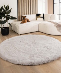 Round fluffy rug - Comfy Deluxe light grey - sfeer
