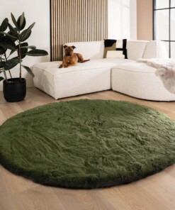 Round fluffy rug - Comfy Deluxe olive green - sfeer