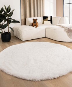 Round fluffy rug - Comfy Deluxe white - sfeer