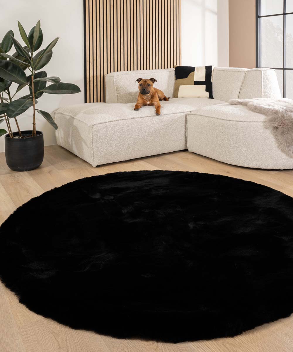 Round fluffy rug - Comfy Deluxe black - sfeer Round fluffy rug - Comfy Deluxe black - sfeer