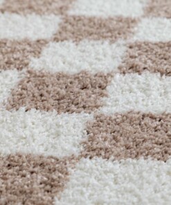 Round checkerboard rug - Check ivory/beige - close up, thumbnail