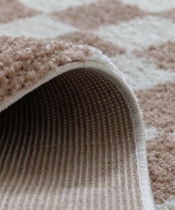 Round checkerboard rug - Check ivory/beige - close up, thumbnail
