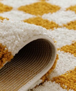 Checkerboard rug - Check ivory/gold - close up, thumbnail