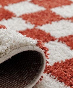 Round checkerboard rug - Check ivory/coral - close up