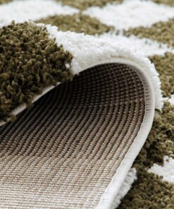 Checkerboard rug - Check ivory/olive green - close up, thumbnail