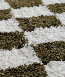 Checkerboard rug - Check ivory/olive green - close up, thumbnail