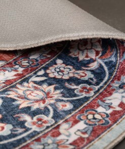 Oval outdoor rug vintage - Valenca Nova sage green/red - close up, thumbnail