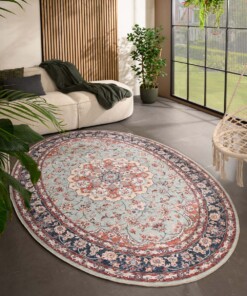 Oval outdoor rug vintage - Valenca Nova sage green/red - sfeer