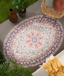 Oval outdoor rug vintage - Valenca Nova sage green/red - sfeer