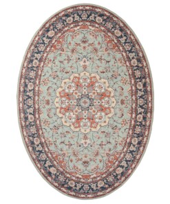 Oval outdoor rug vintage - Valenca Nova sage green/red - overzicht