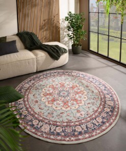 Vintage outdoor rug​ round - Valenca Nova sage green/red - sfeer